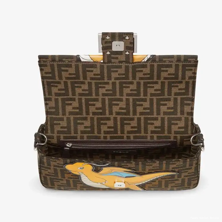 Affordable Pokmon Fendi Bag FF Motif Dragon Fabric In Brown Yellow Medium Baguette 0513